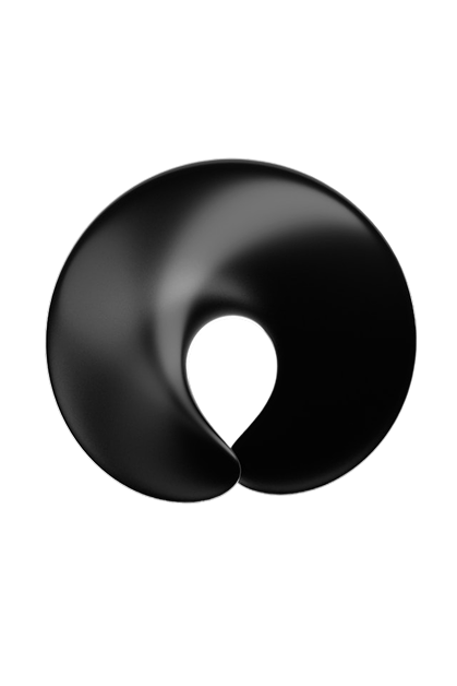 Sleek black 3D abstract logo with smooth curves and negative space, evoking elegance, AI, or luxury branding.